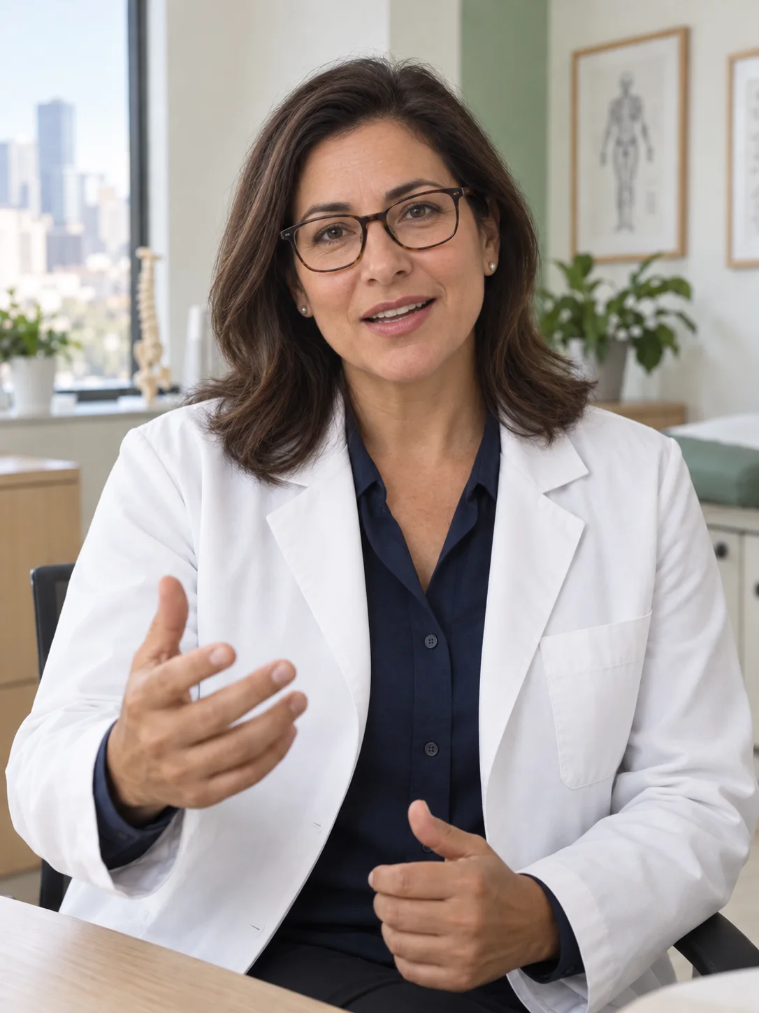 Retrato ilustrativo de una médica hablando a cámara